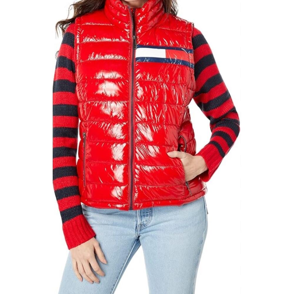 Tommy Jeans Womens Retro Flag Puffer Vest Red Size XL NWOT